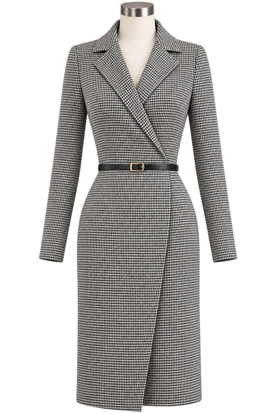 Max Studio Houndstooth Blazer Midi Dress Belted Black White - Size M